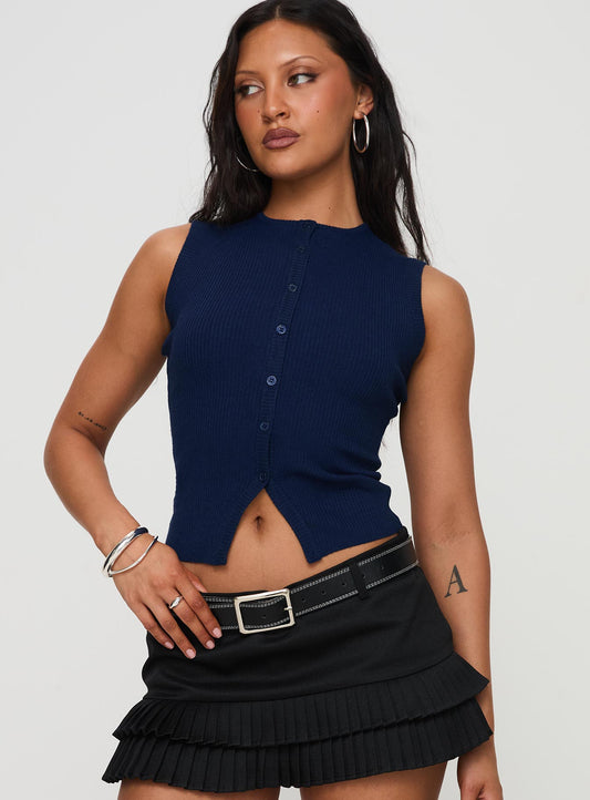 Suzu Sleeveless Knit Top Navy