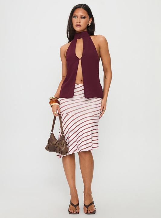 Rhevena Plunge Backless Top Wine