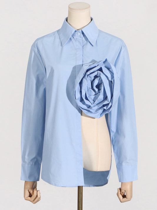 Flower Splicing Hollowed Out Slit Long Sleeved Top