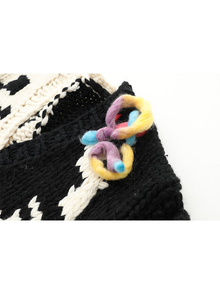 Handmade Needle Hook Tassel V-Neck Thickened Knit Cardigan