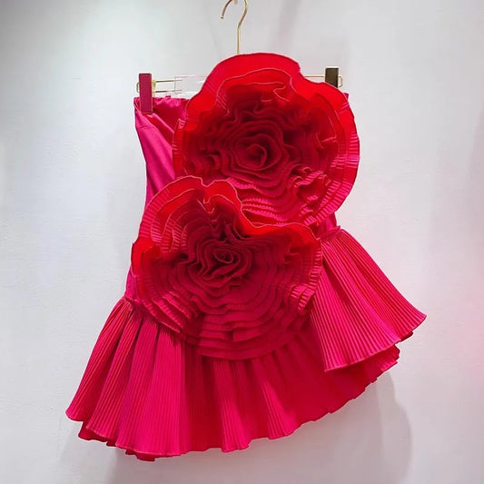 3D Floral Pleated Tube Top