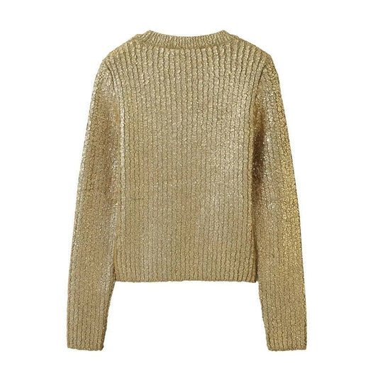 Cracked Metallic Gold Knitted Top
