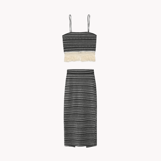 Jacquard Knitted Top and Skirt Set