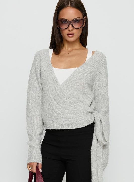 Tonee Wrap Knit Cardigan Grey