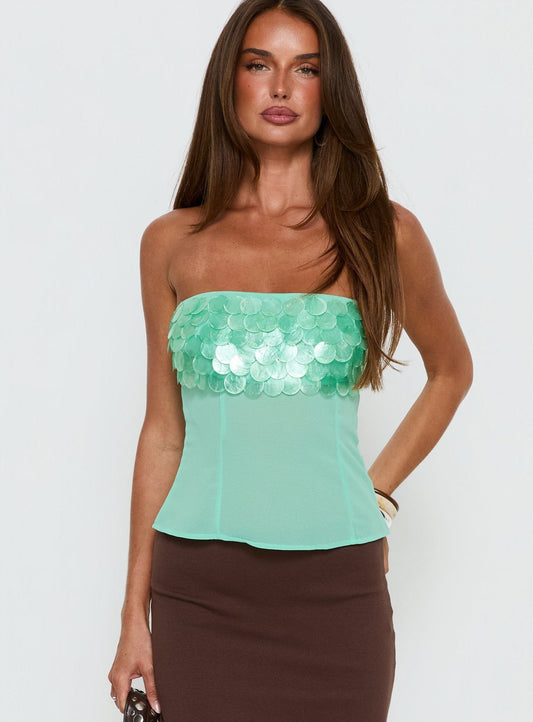 Cassadi Strapless Top Turquoise
