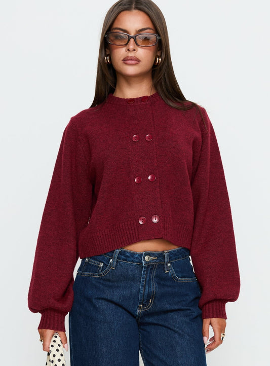 Kammi Button Up Cardigan Red