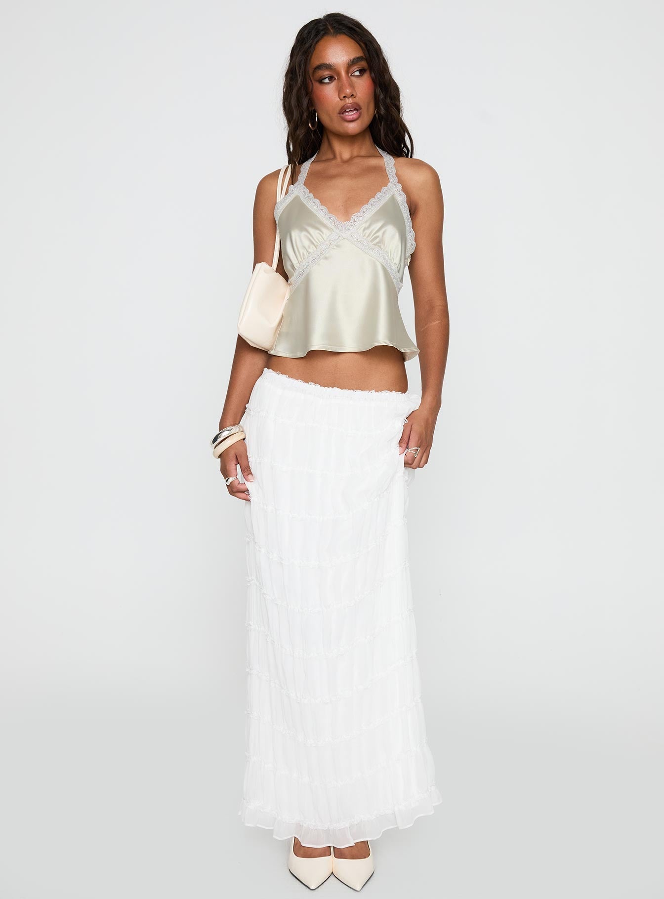 Unlocked Lace Trim Top Beige