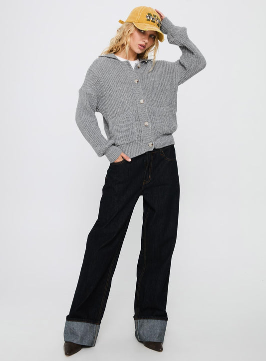 Darcel Button Up Knit Cardigan Grey