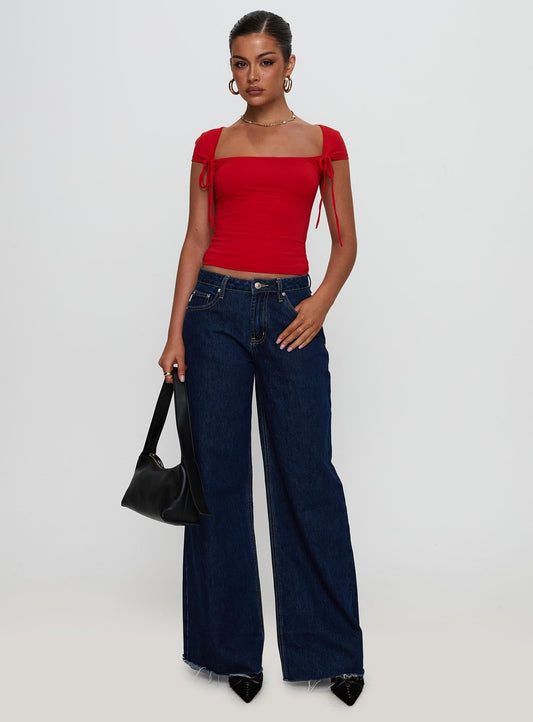 Daena Tie Detail Top Red