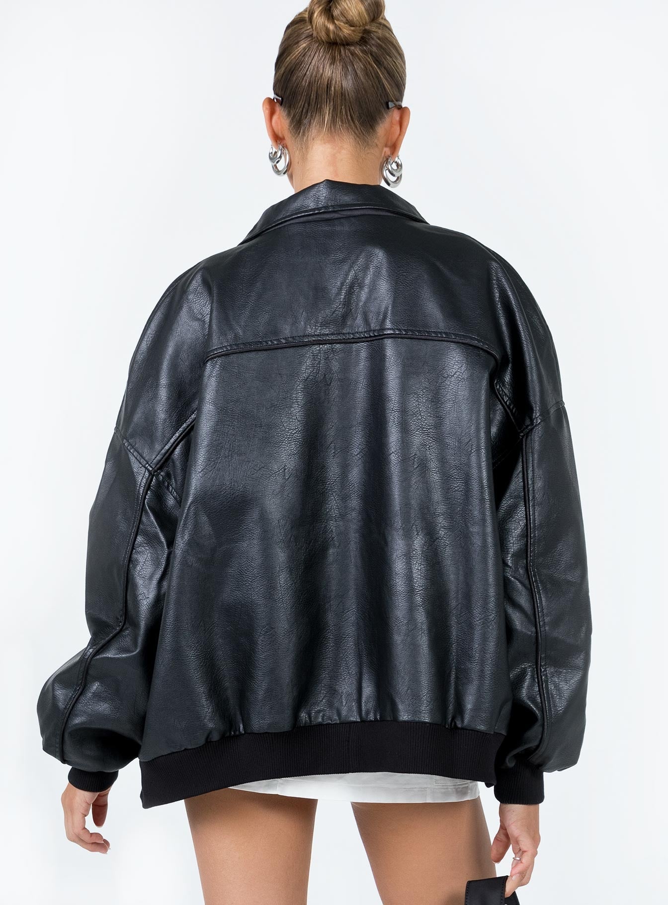 Goldsmith Faux Leather Bomber Jacket Black Petite