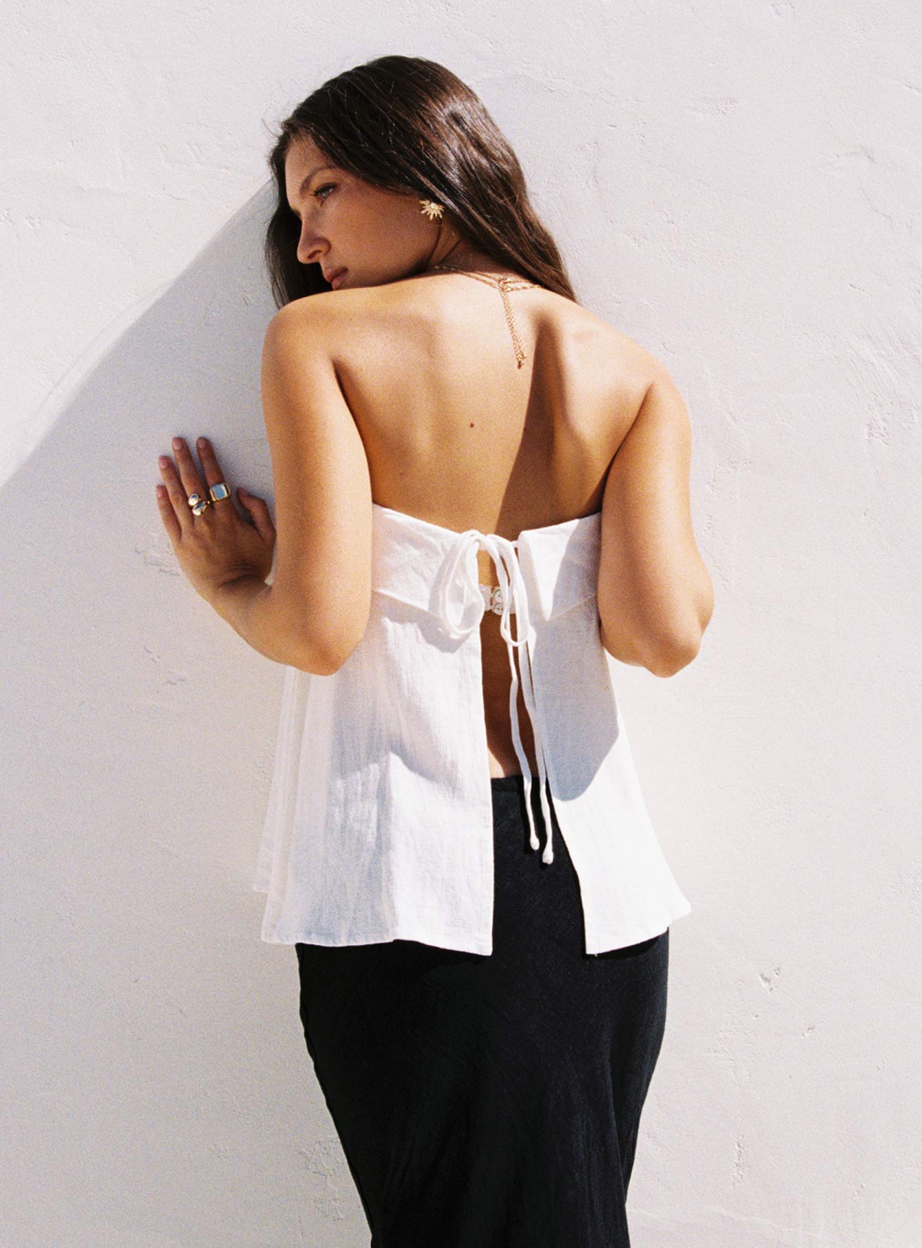 Ethel Strapless Linen Top White