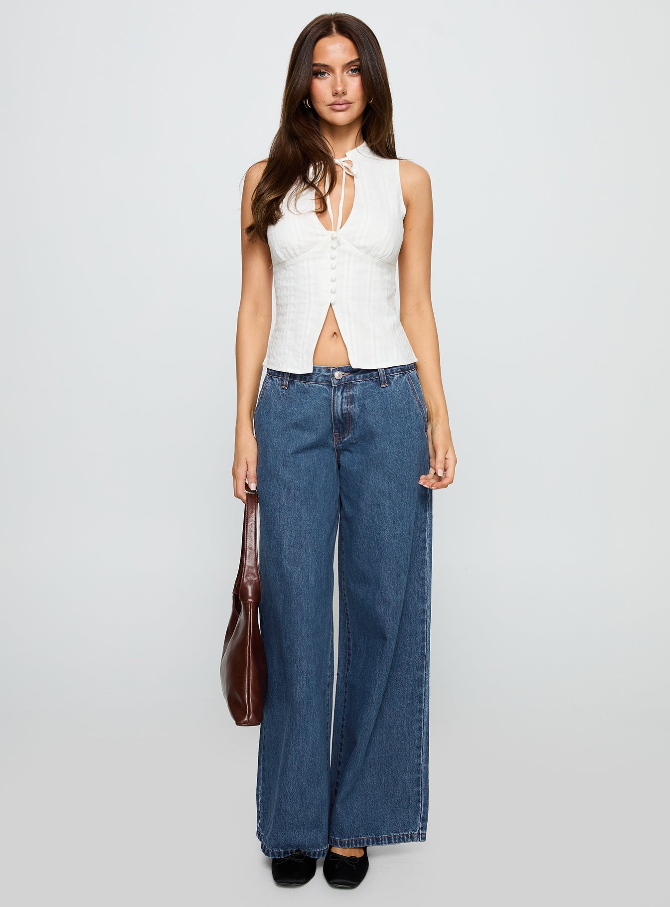 Tempting Tie Detail Top White
