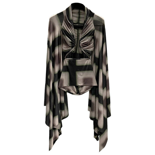 Geometric Hollow Fixed Frame Batwing Top