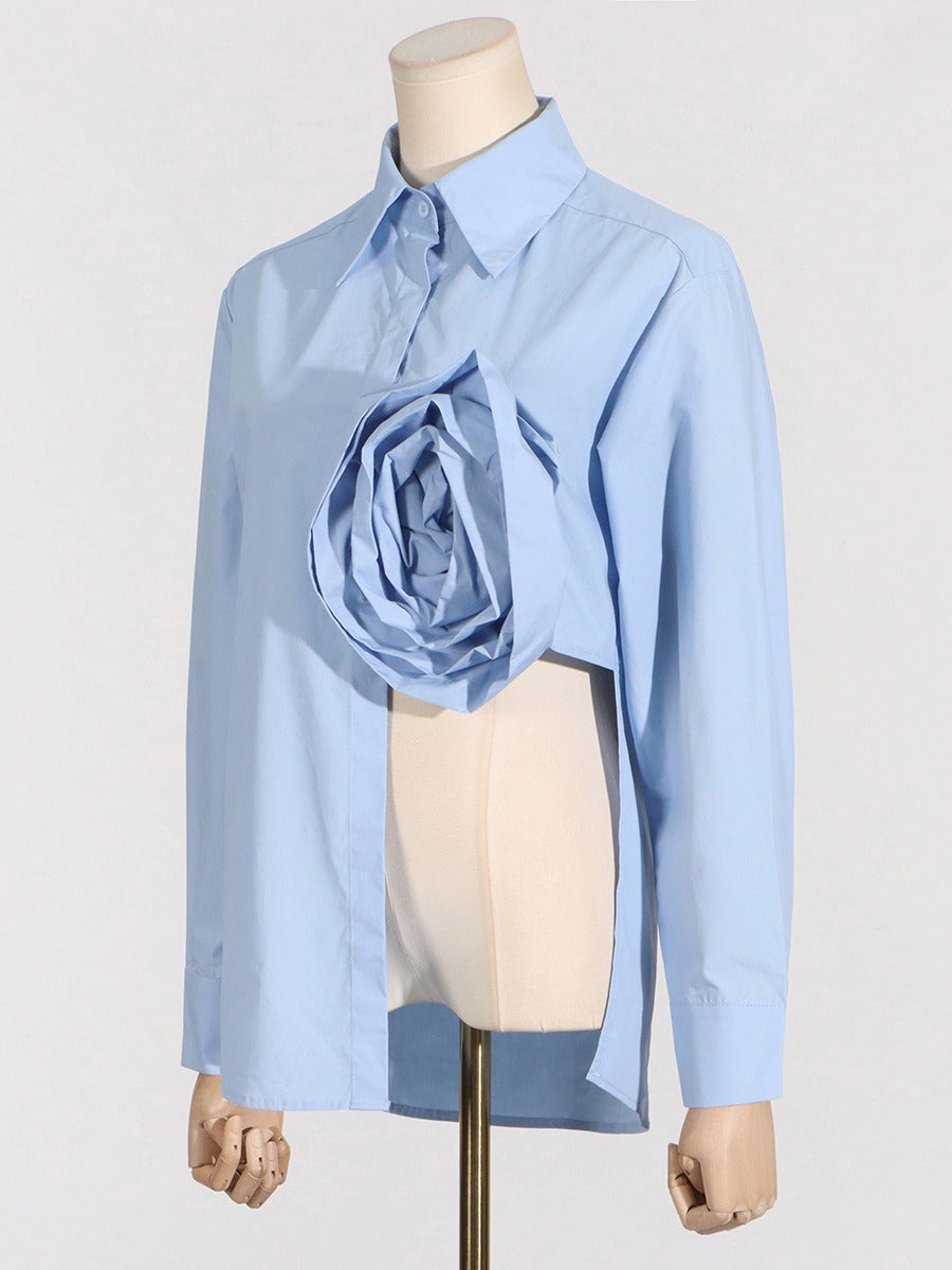 Flower Splicing Hollowed Out Slit Long Sleeved Top