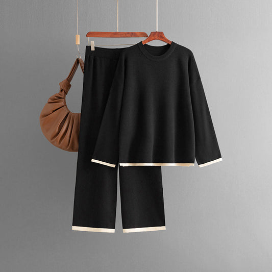 Casual Loose Knitted Top + Wide Leg Knitted Pants