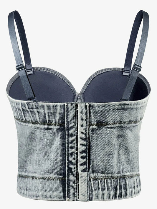 Denim Cropped Bustier Top