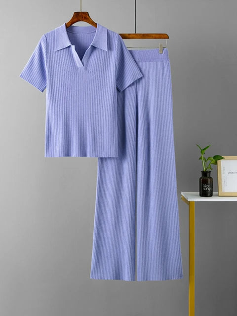 Knitted Short Sleeved Top + Trousers Set