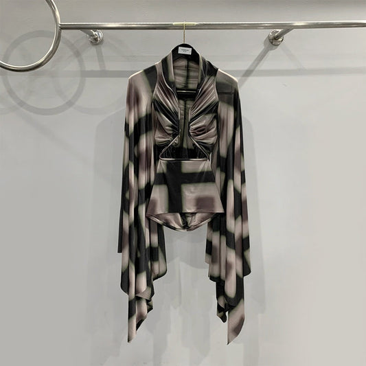 Geometric Hollow Fixed Frame Batwing Top