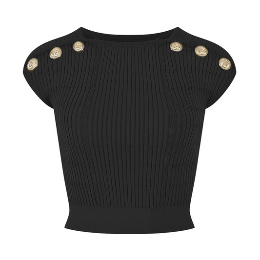 Button Detailed Ribbed Crop Top