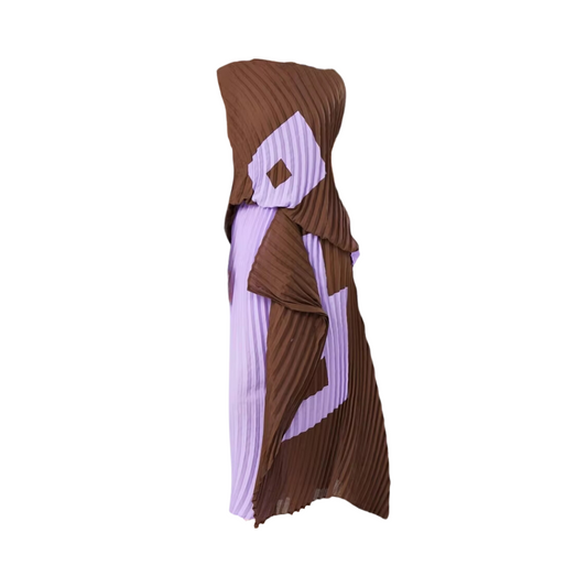 Irregular Contrast Pleated Sleeveless Top + Skirt Set