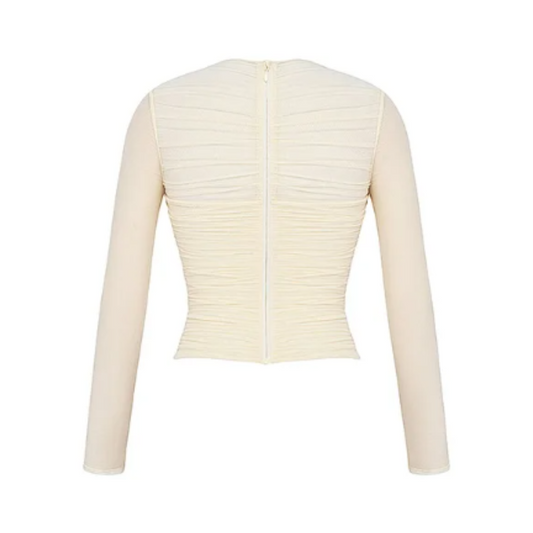 Cross Chest Pleated Mesh Cropped Top