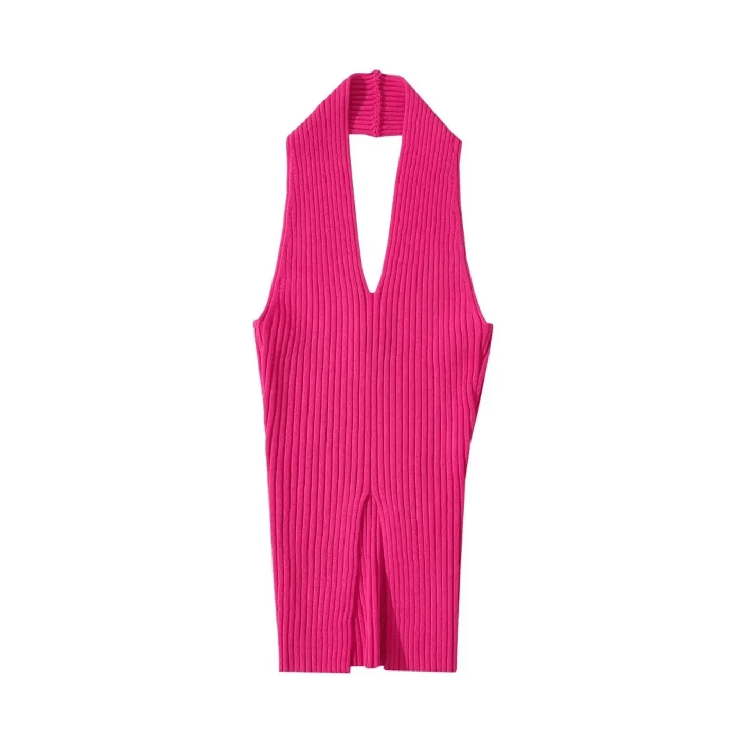Front Slit Halter Knit Top