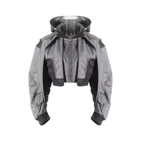 Color Blocked Casual Cropped Bomber Jacket