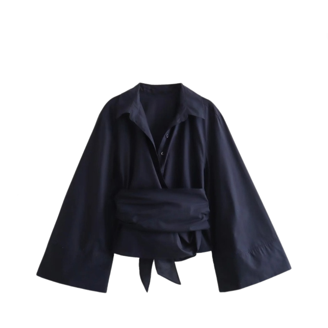 Kimono-Like Collar Back Bow Shirt